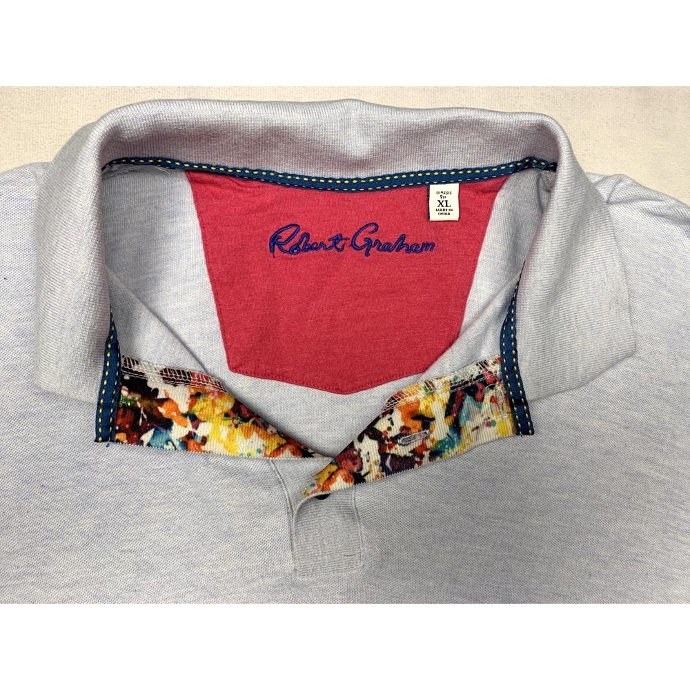 Robert Graham Polo Shirt Mens XL Gray Short Sleeve Contrast Collar Casual